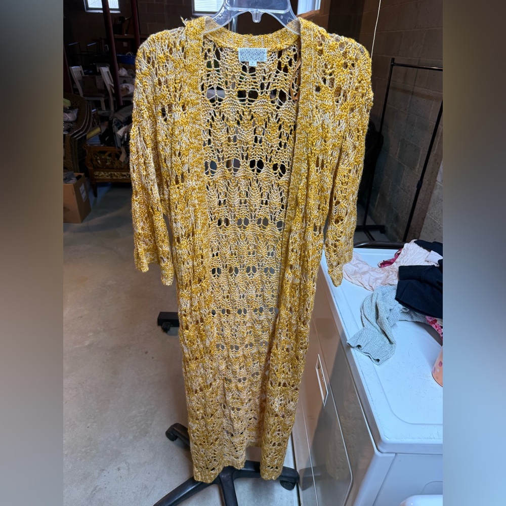 Lucca Couture Mustard Crochet Long Cardigan